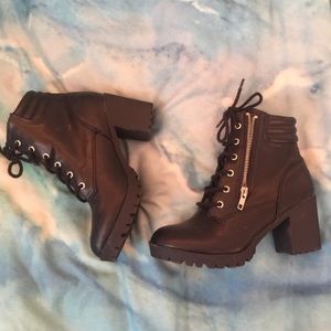 Black combat boot with heel